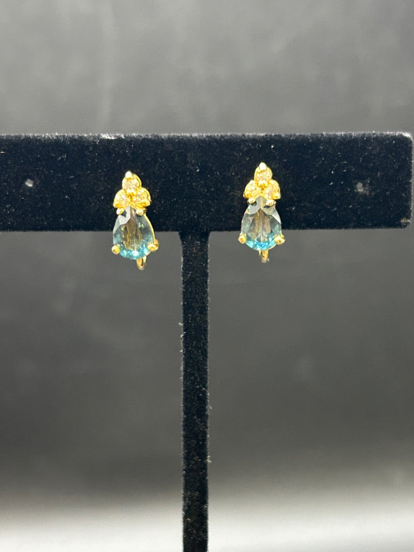 Blue Stone Clip Earrings