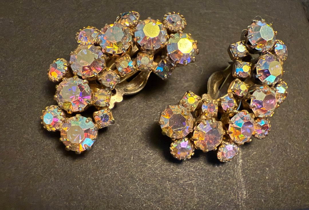 Weiss Aurora Borealis Clip Earrings