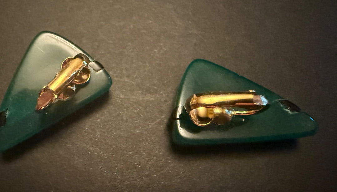 80’s Art Deco Green Clip Earrings