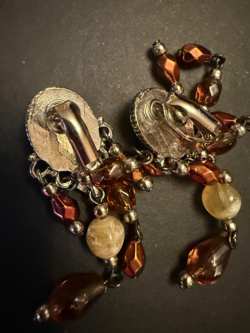 Avon Brown Beaded clip earrings