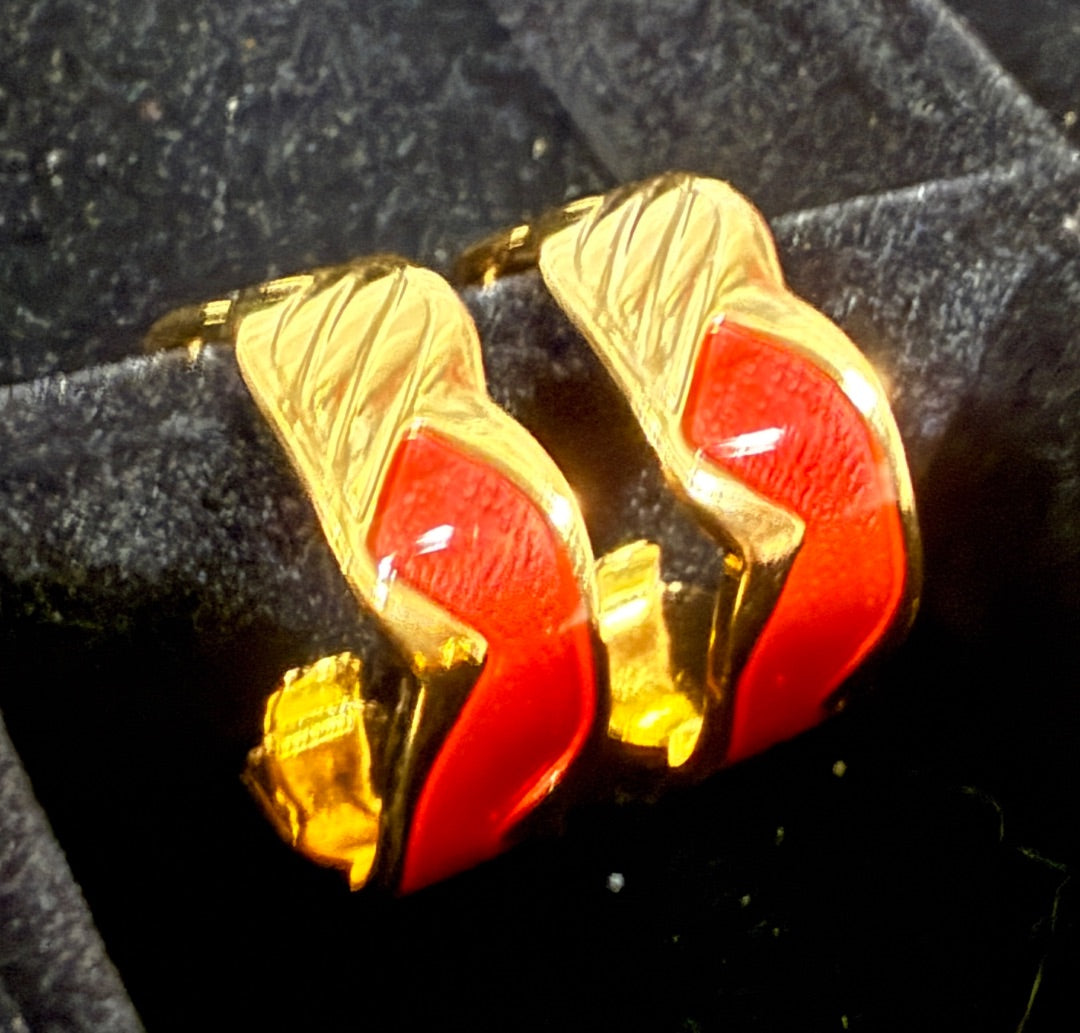 Red Gold tone Hoop clip earrings