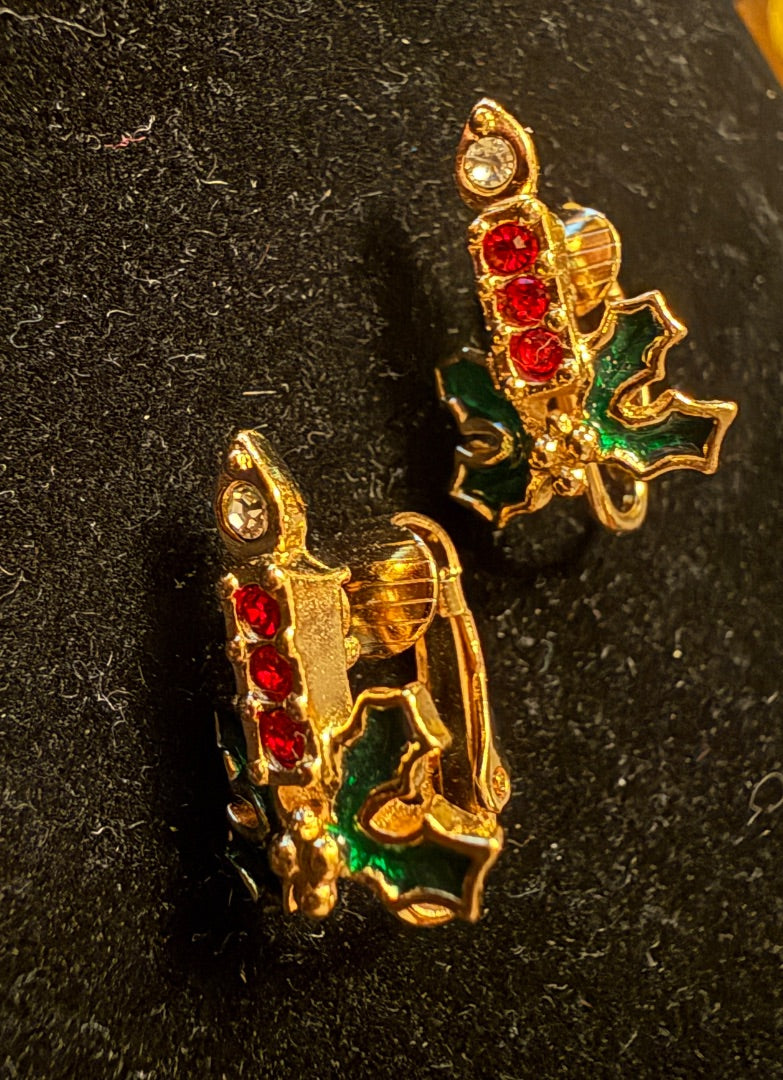 Avon Candle Christmas Clip Earrings