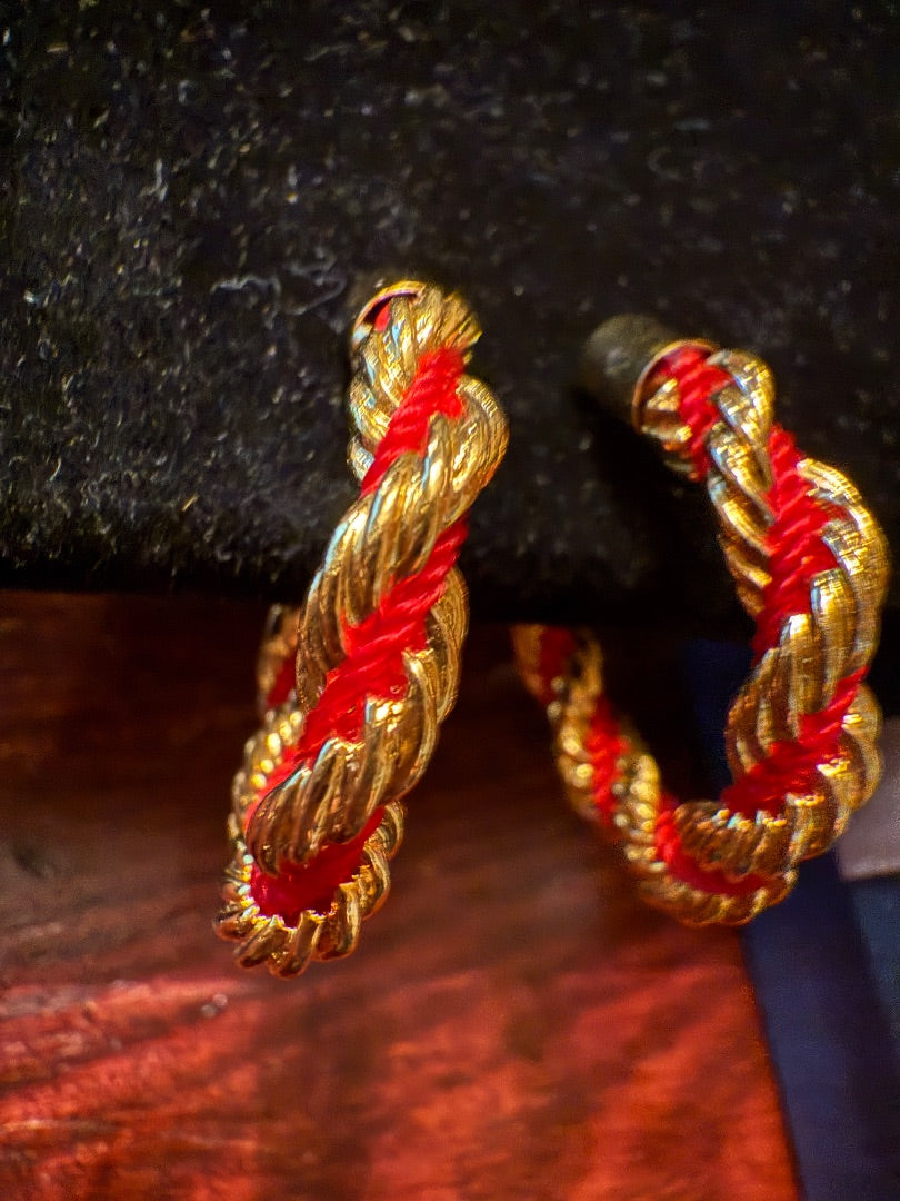 Red Gold Hoop Christmas Clip Earrings
