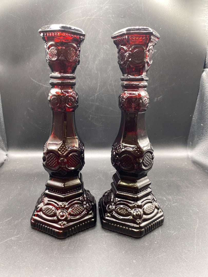 Avon Red Candlestick Set