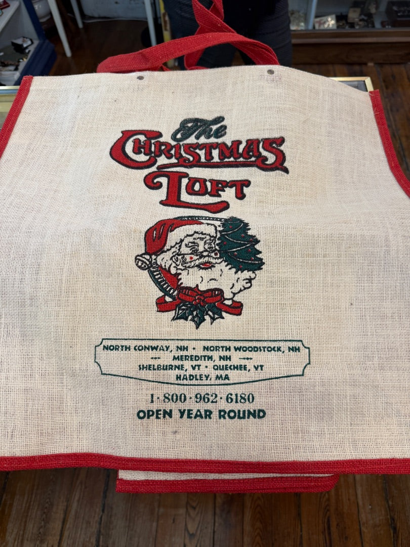 Lg Burlap Xmas Flea Market bag