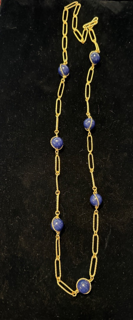 1991 Avon Blue Gold Tone Necklace 30"
