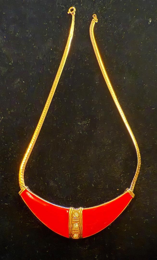 80's Etruscan Red Enamel Choker Avon Necklace