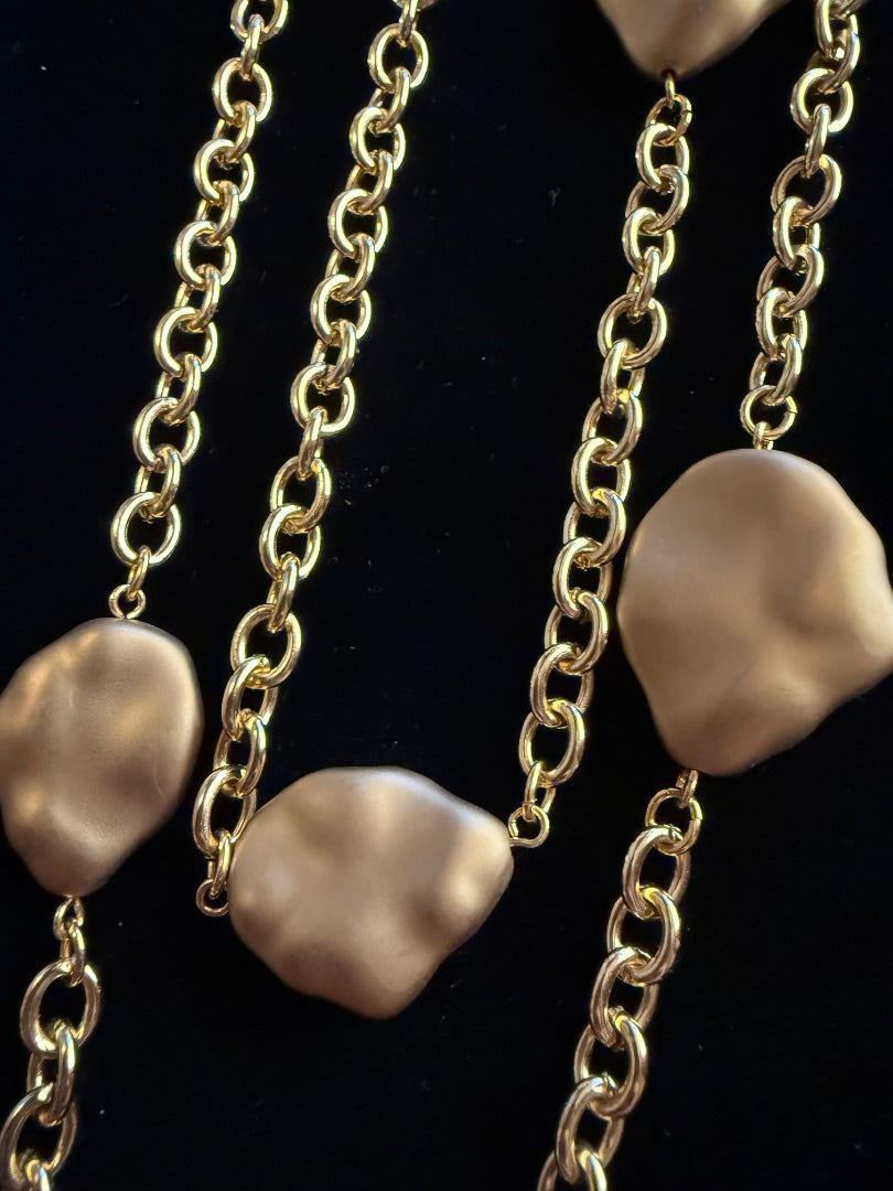 Avon Bean Nugget Matted Gold Necklace