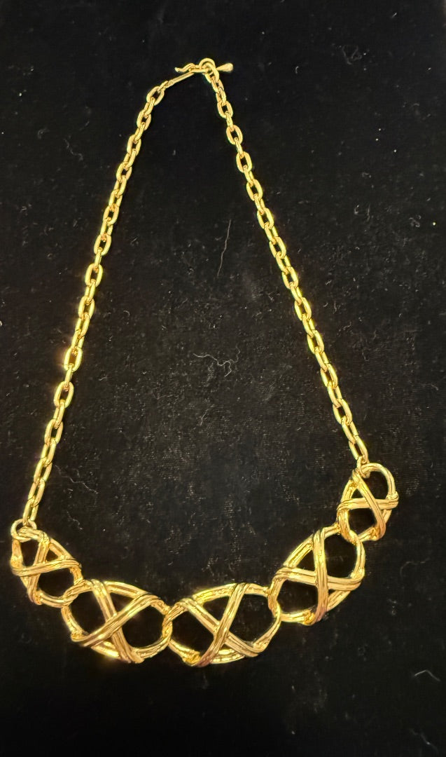 1980's Vtg Avon Bamboo Trellis Gold Tone Choker Necklace
