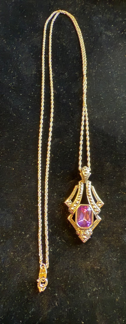 Avon Marcasite Art Deco Amethyst Necklace