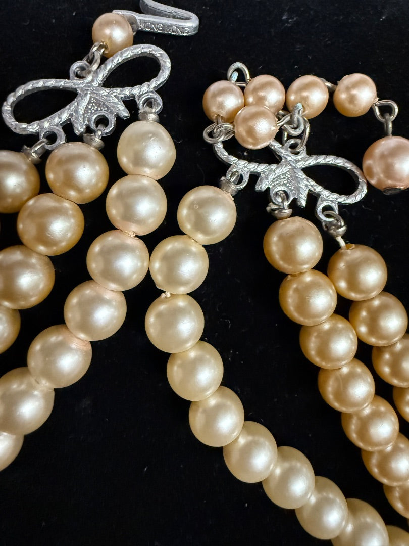 Dutchess Pale Pink 3 Strand Adjustable Pearl Necklace