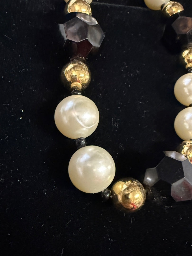 KJL 1986 Large Beaded Black White Pearl Necklace
