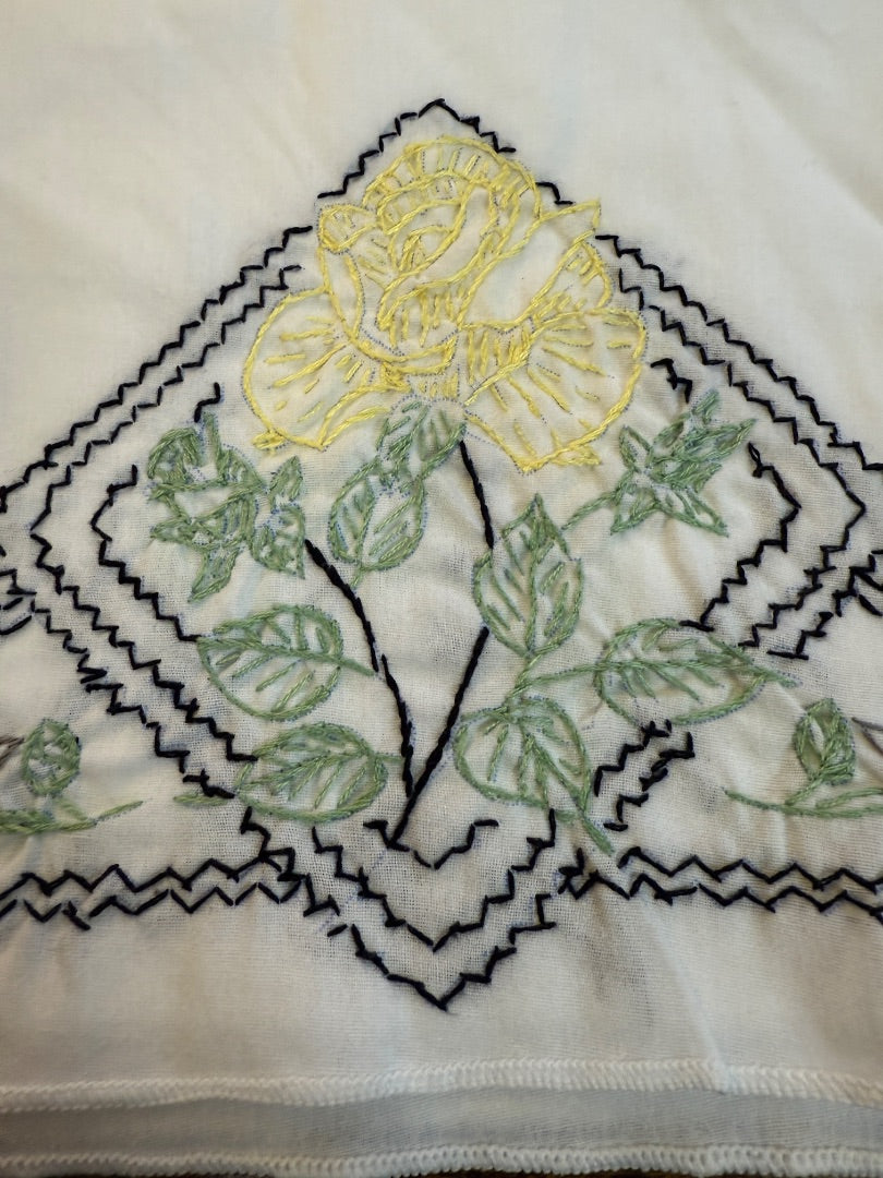 Vtg Embroidered Pillow Cases Yellow Black