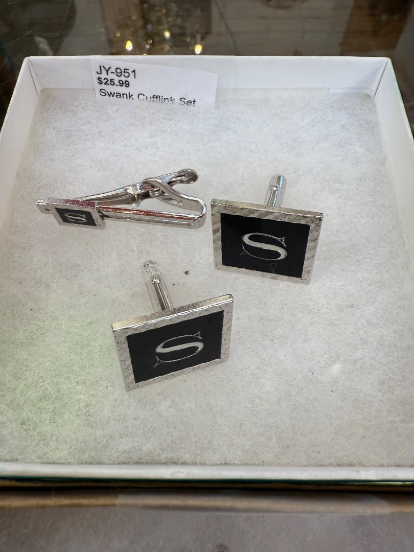 Swank Swank Cufflink Set monogram Initial S, Silver