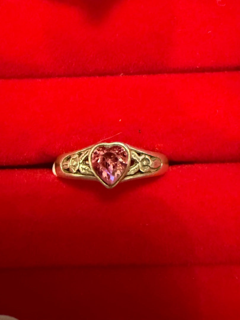 Avon Pink Crystal Heart 6.5 Size Ring