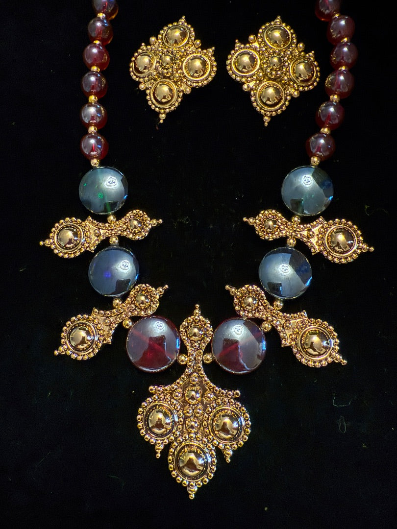 Signed Barrera Necklace Clip Earring set