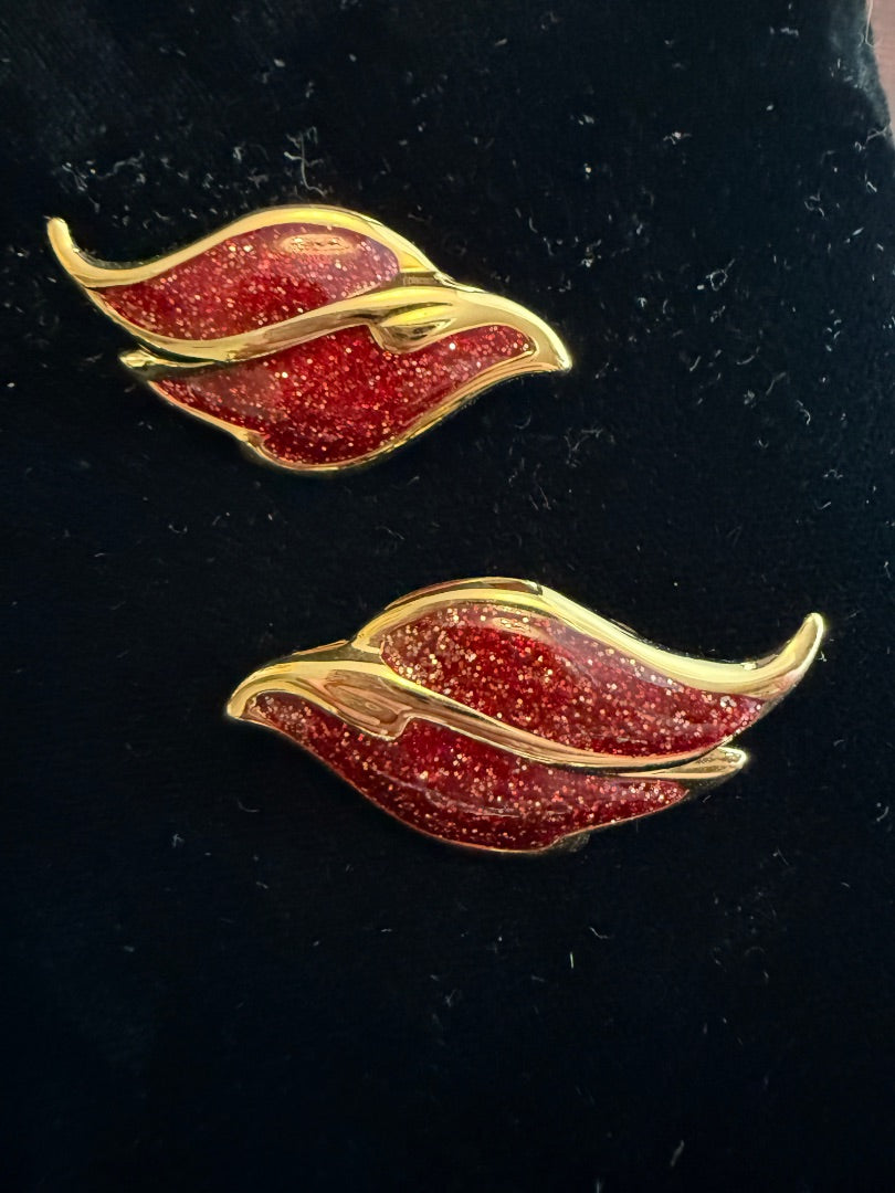 Avon Red Glitter Clips Earrings