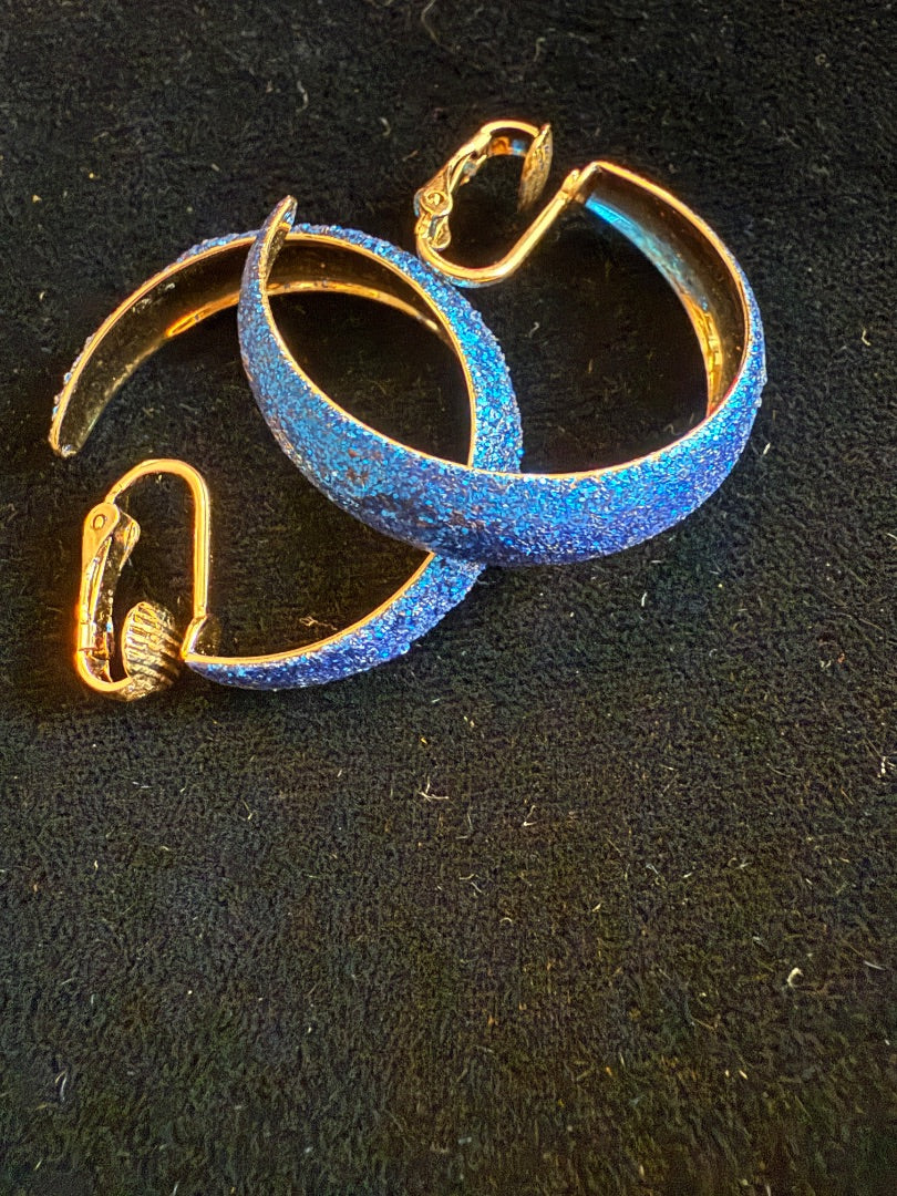 Avon Blue Glitter Clip Earrings