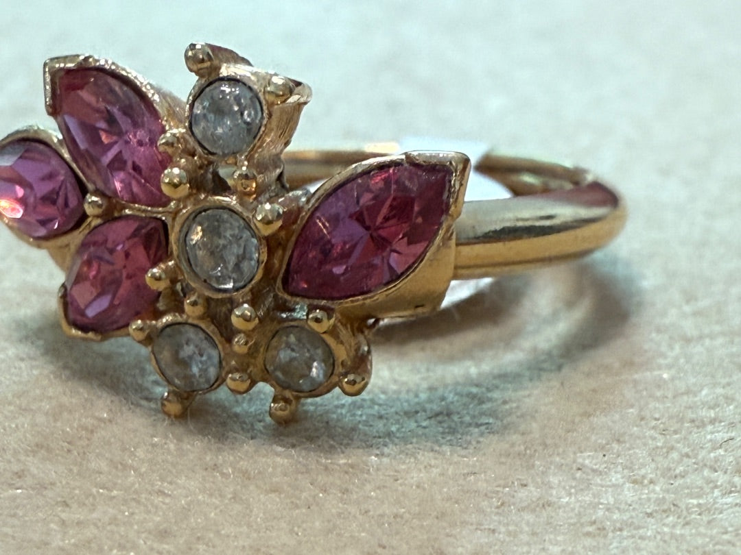 AVON Pink & CZ Adjustable Avon Ring Gold, 4.75