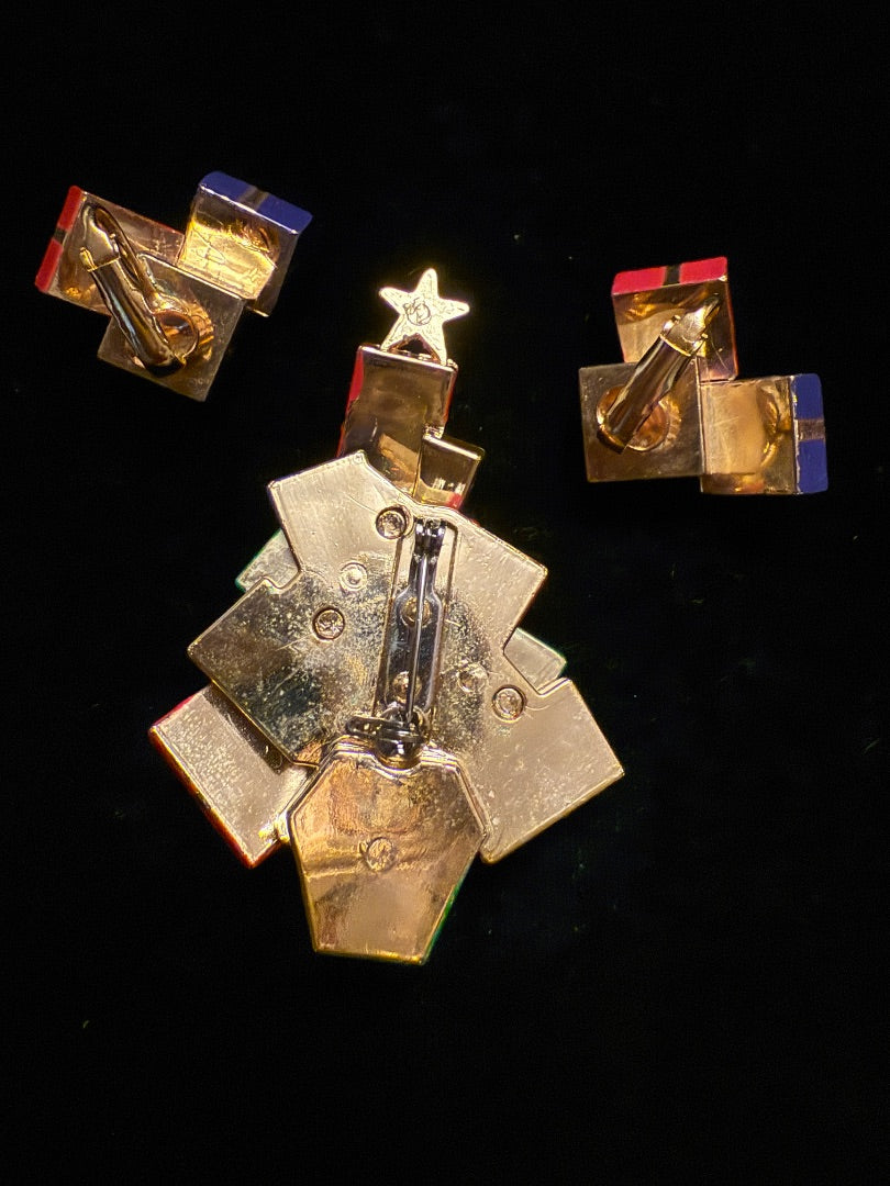 Vintage Avon Christmas package set Brooch & Clip Earrings
