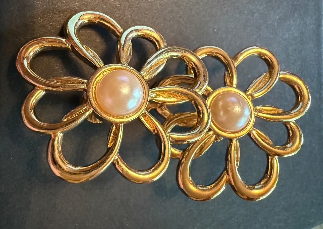 Pearl Flower Clip Earrings