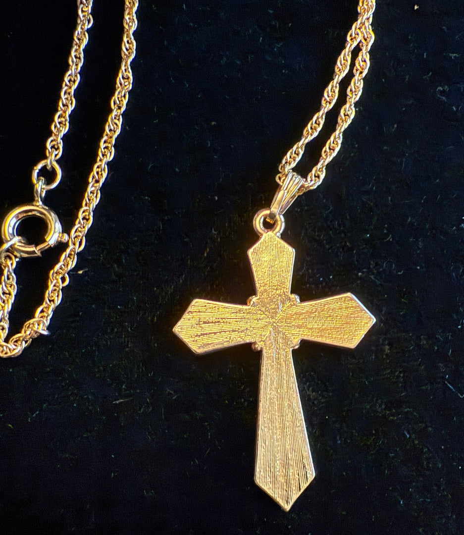 Enamel Cross Necklace with Gold tone