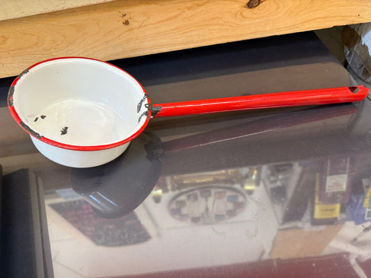 White enamelware pan