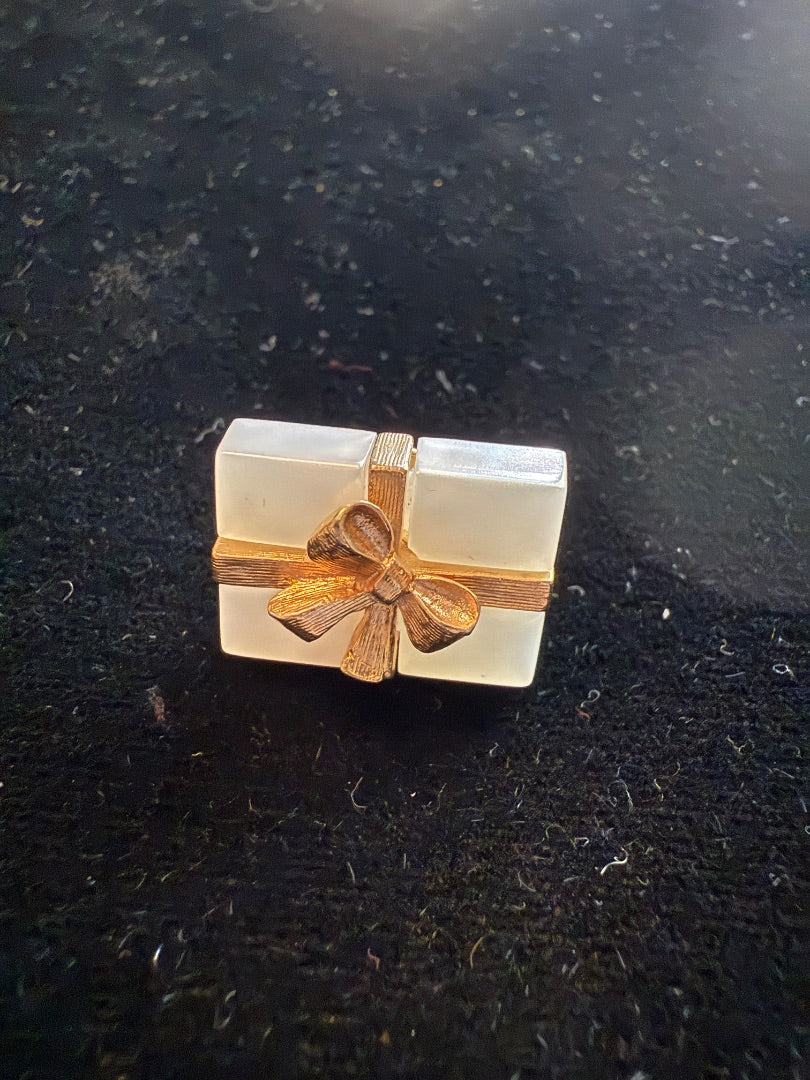 White Christmas Package Pin Brooch