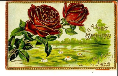 Red Rose Gold Gilt Embossed Gel Floral Flowers Greeting Postcard