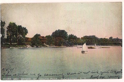 River and Bridge South Park Rochester NY New York Postcard