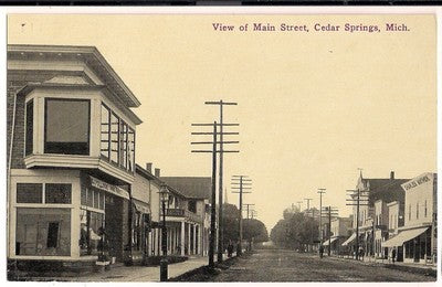 View of Main Street Cedar Springs MI Michigan Postcard
