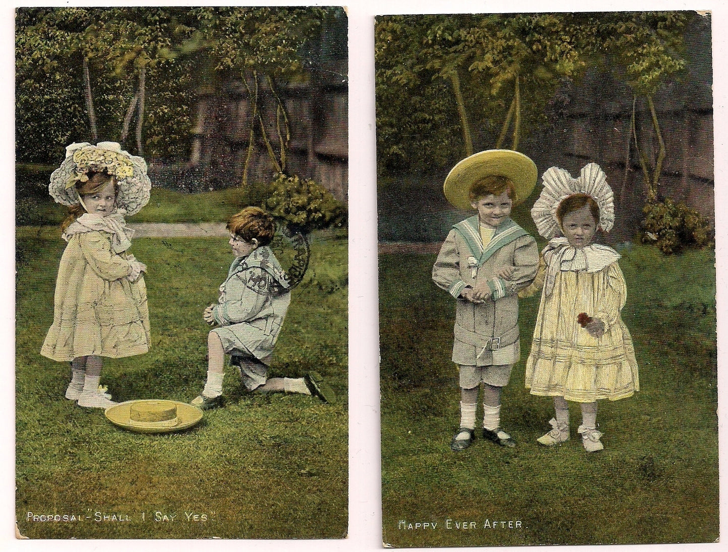 Series of 6 Romantic Young Children Love vintage postcards