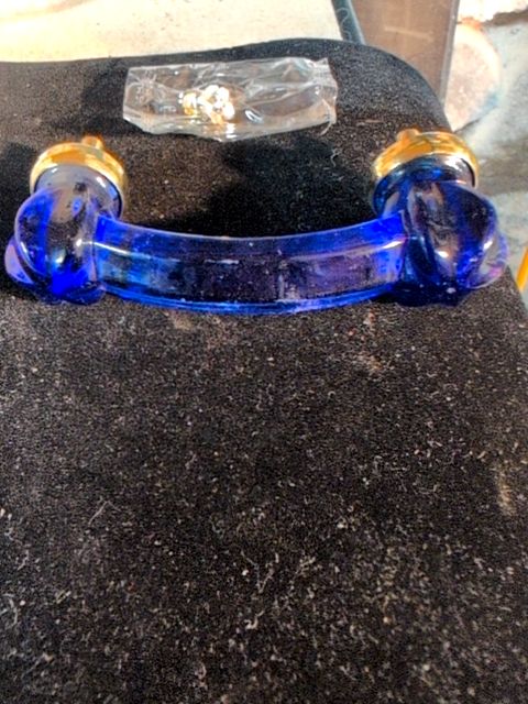 New Cobalt Blue Glass Drawer Pull w/ Brass Base