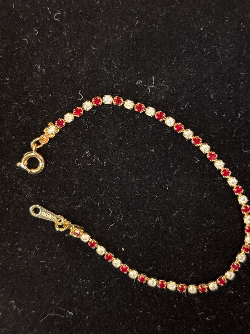 Avon Tiny Red & CZ Diamond Stones Bracelet with gold tone