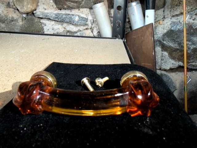 New Amber Glass Drawer Pull w/ Brass Base