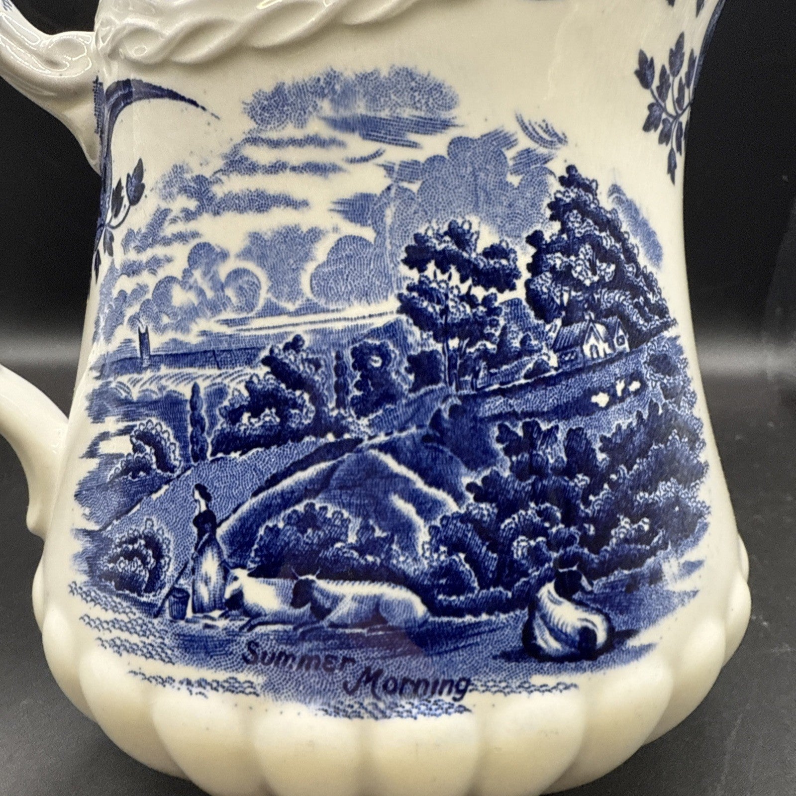 Rare W.H Grindley Porcelain Pitcher Constable Summer Morning Blue Transferware