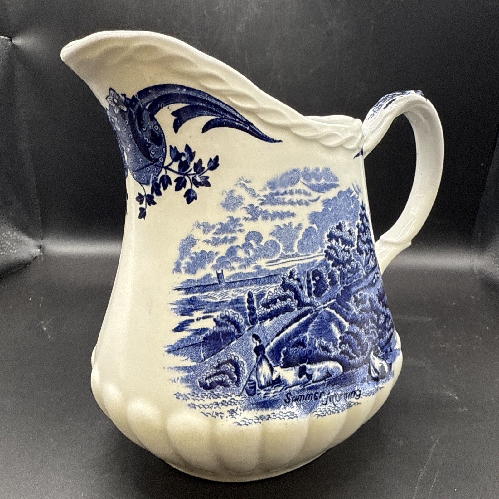 Rare W.H Grindley Porcelain Pitcher Constable Summer Morning Blue Transferware