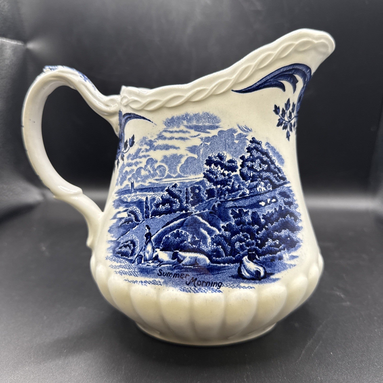 Rare W.H Grindley Porcelain Pitcher Constable Summer Morning Blue Transferware