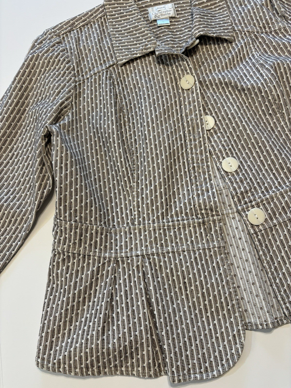 GSK Womens Button Blazer Jacket Christopher Banks Size Lg Brown/White Pleats