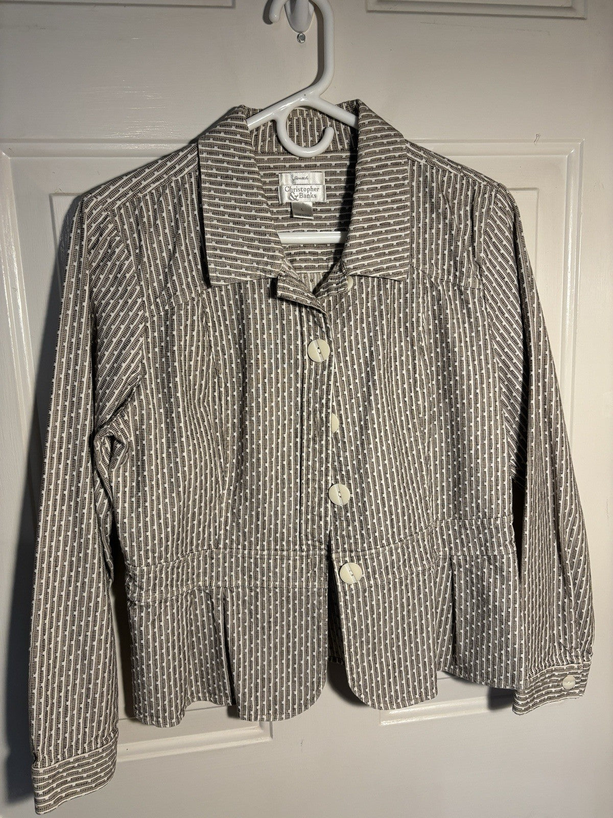 GSK Womens Button Blazer Jacket Christopher Banks Size Lg Brown/White Pleats