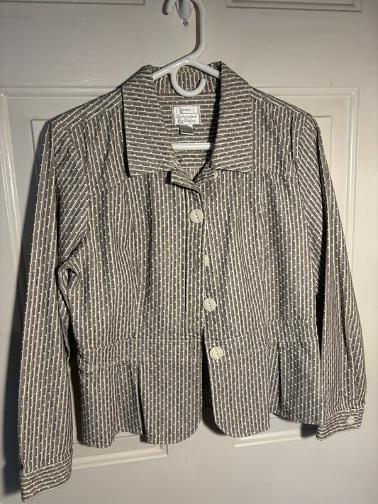 GSK Womens Button Blazer Jacket Christopher Banks Size Lg Brown/White Pleats