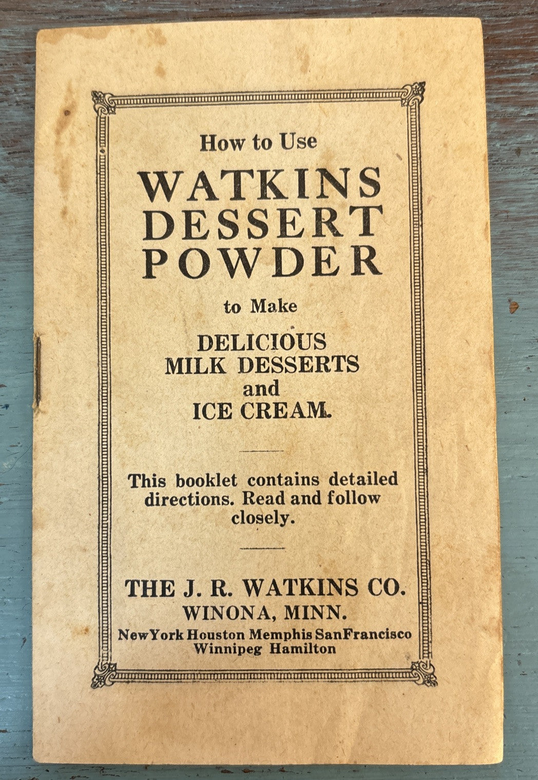 Watkins Dessert Powder How to Use Booklet 1920s-? Instructions