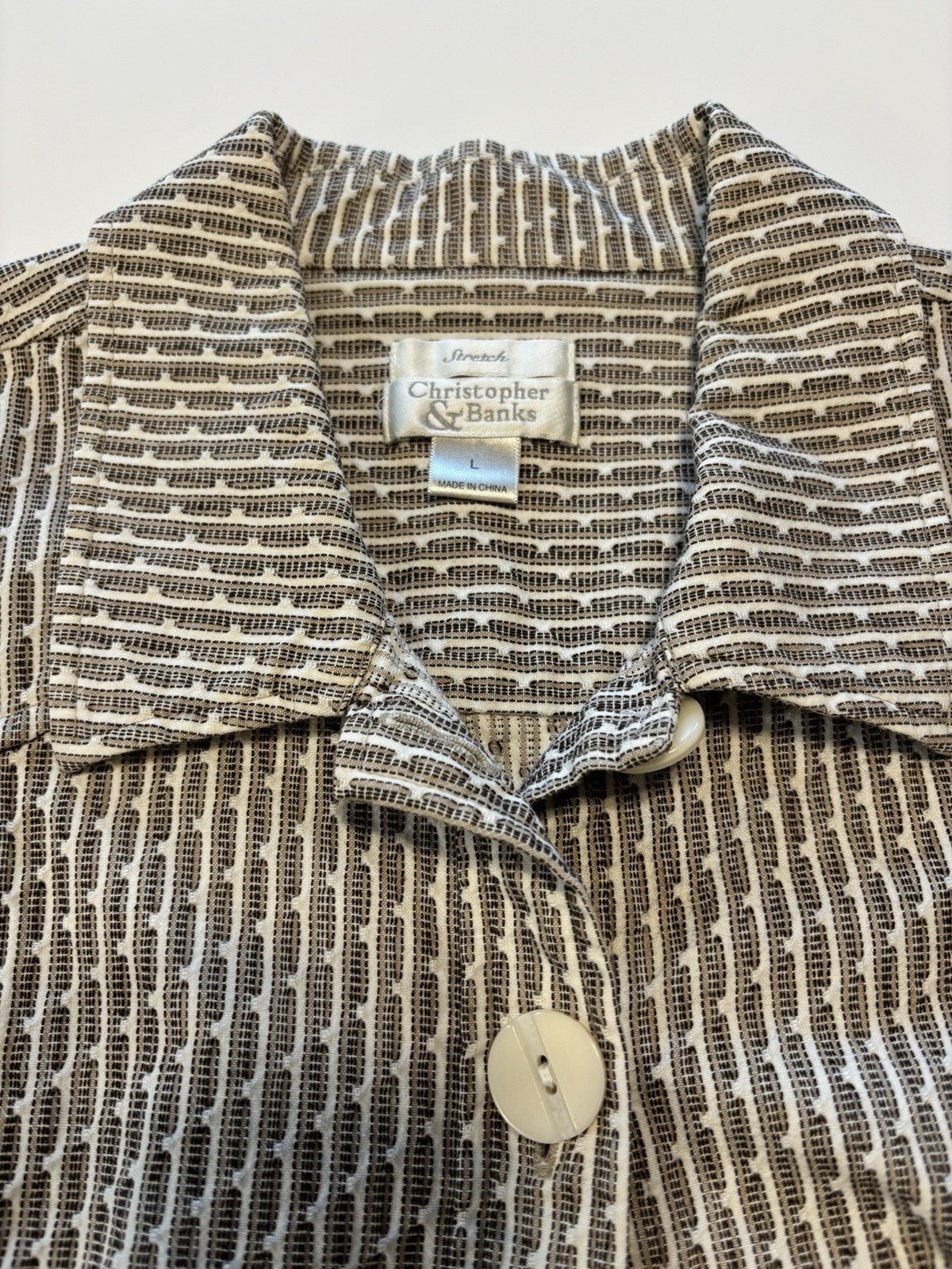 GSK Womens Button Blazer Jacket Christopher Banks Size Lg Brown/White Pleats