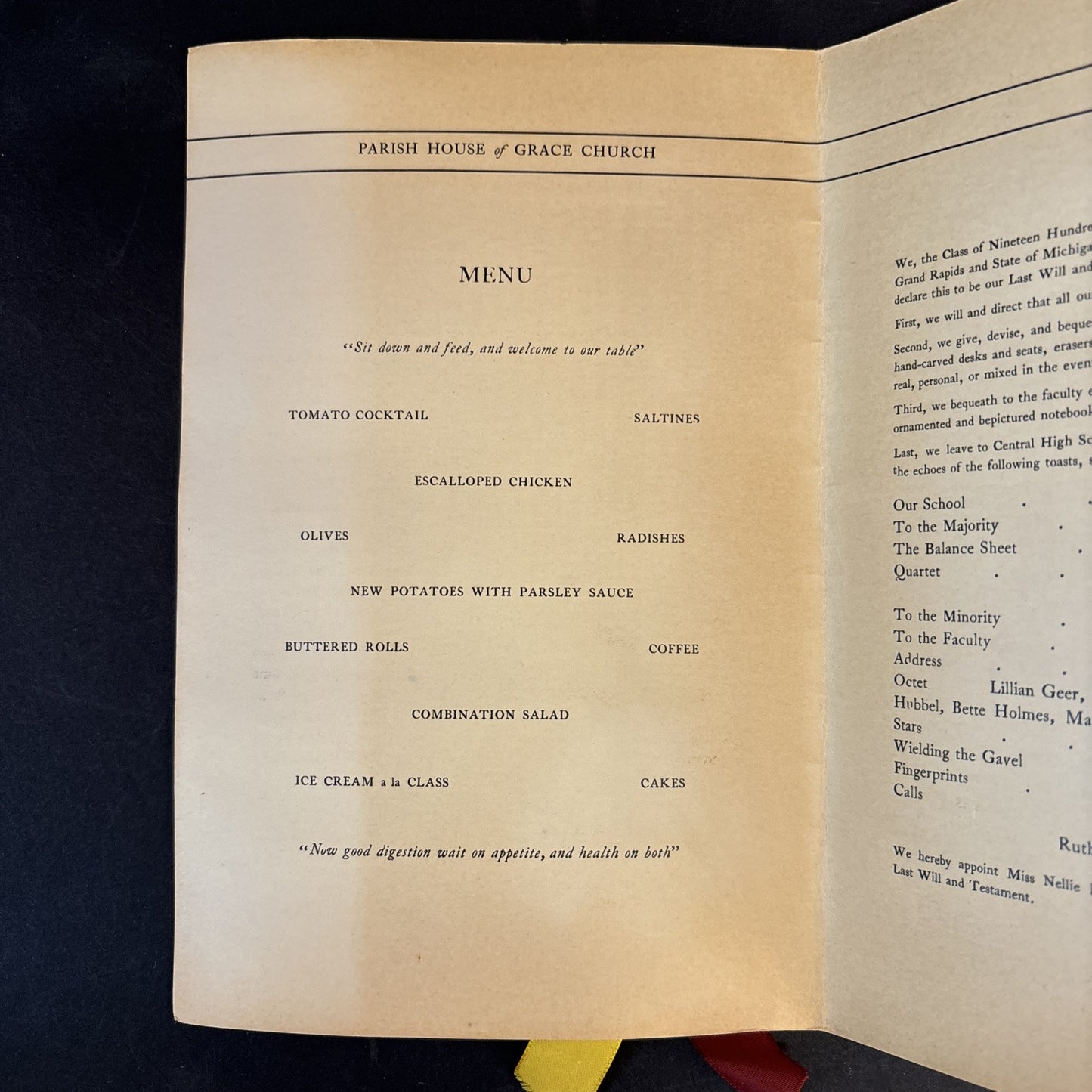 1938 Last Will & Testament of Class Central High School in Grand Rapids Michigan