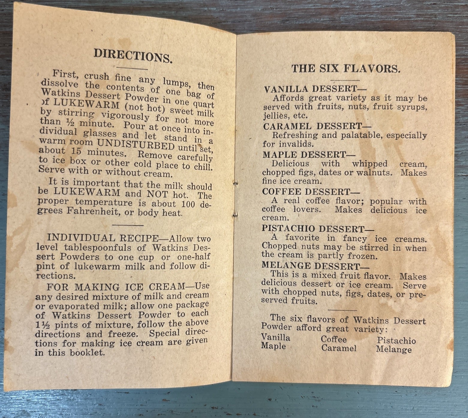 Watkins Dessert Powder How to Use Booklet 1920s-? Instructions