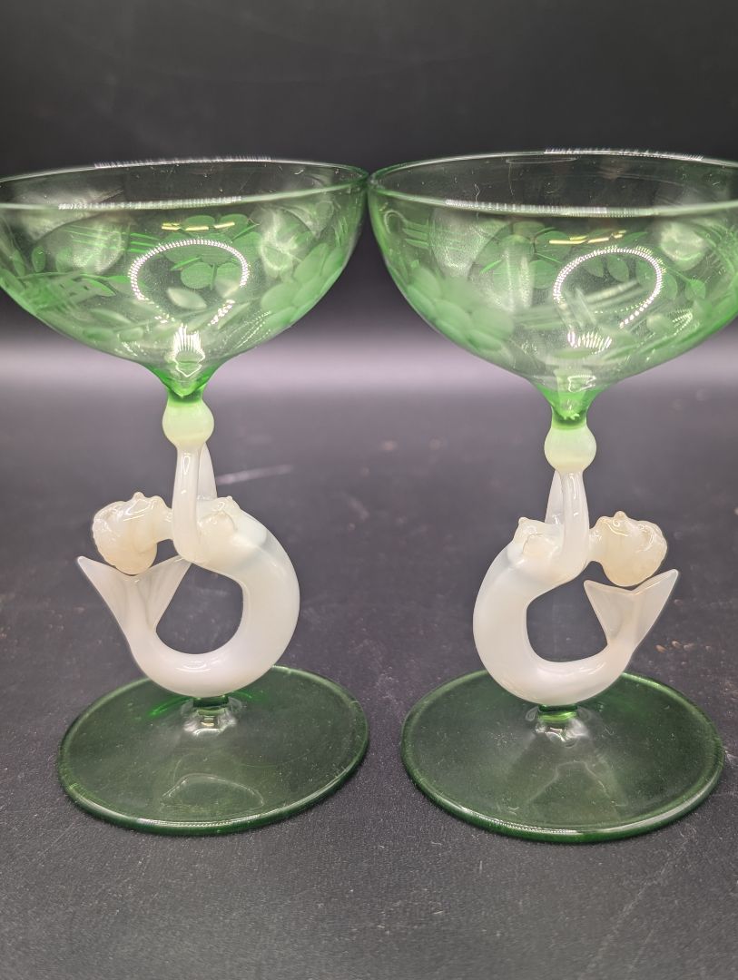Green Bimini Mermaid Cut Glass
