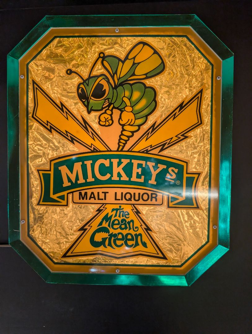 Mickey's malt liquor the mean Green hornet display