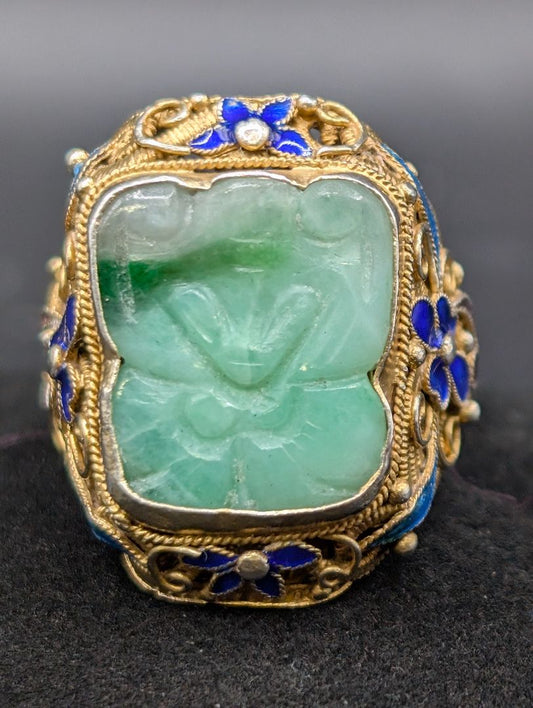 Jade Butterfly Carved Sterling Ring