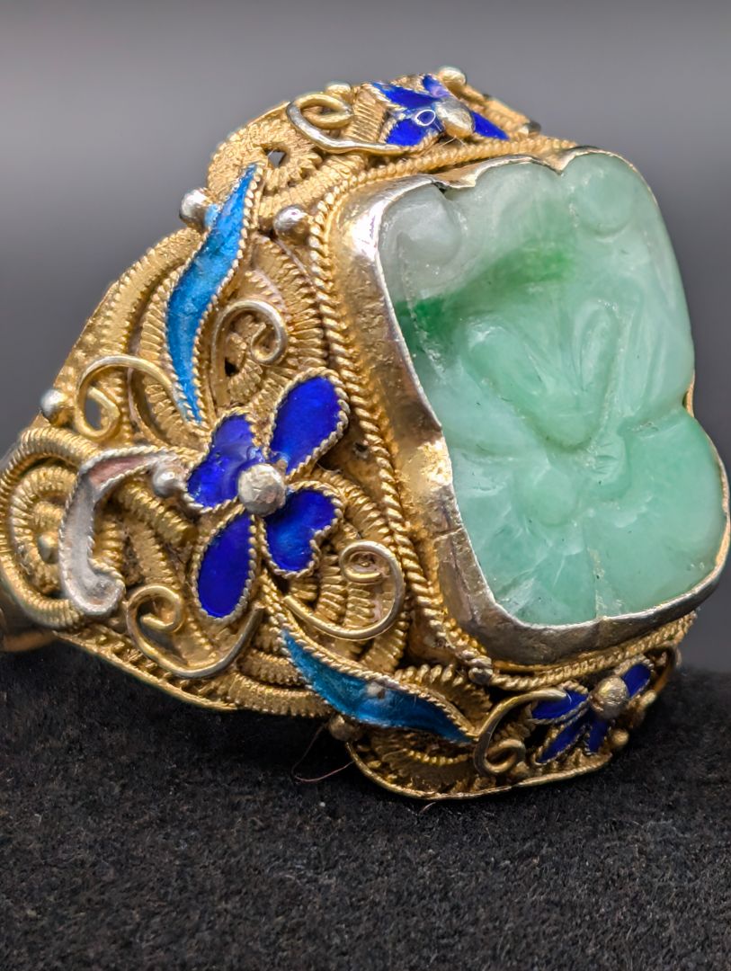 Jade Butterfly Carved Sterling Ring