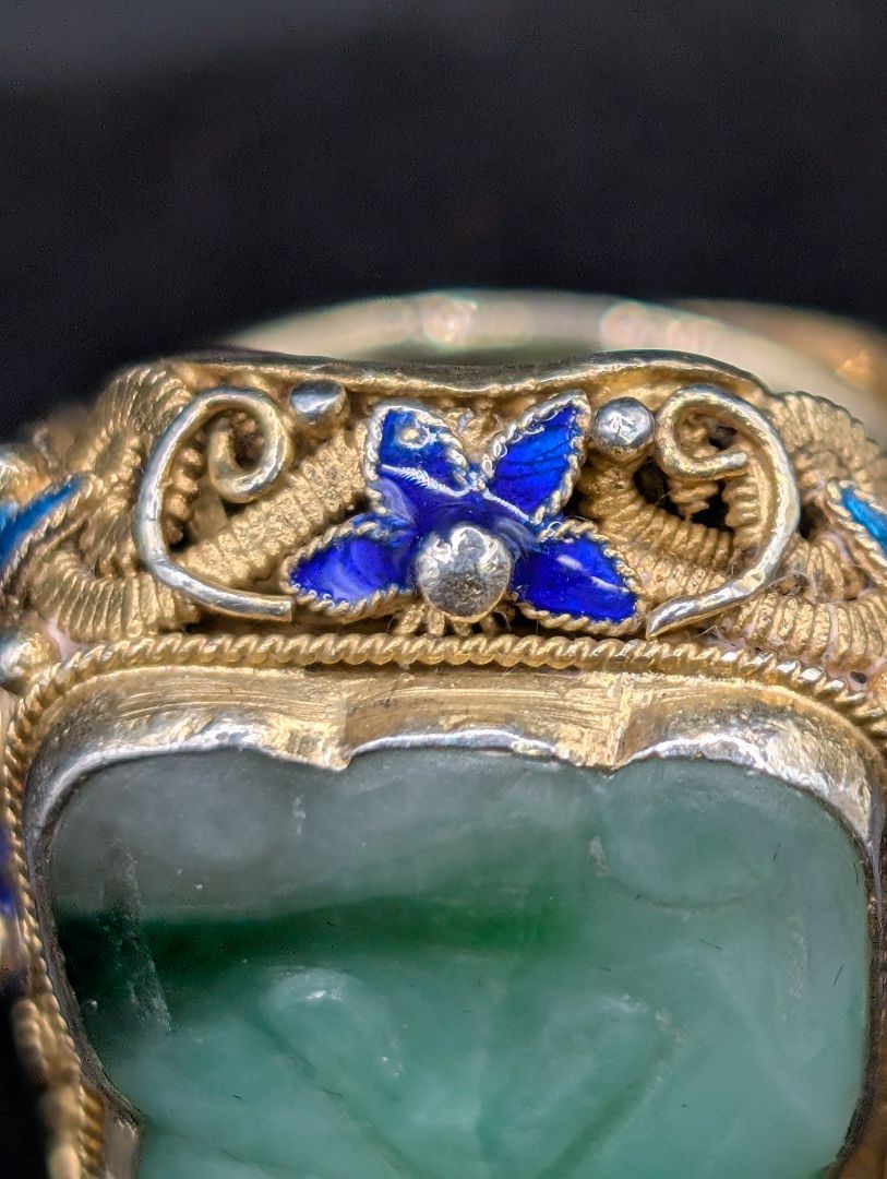 Jade Butterfly Carved Sterling Ring